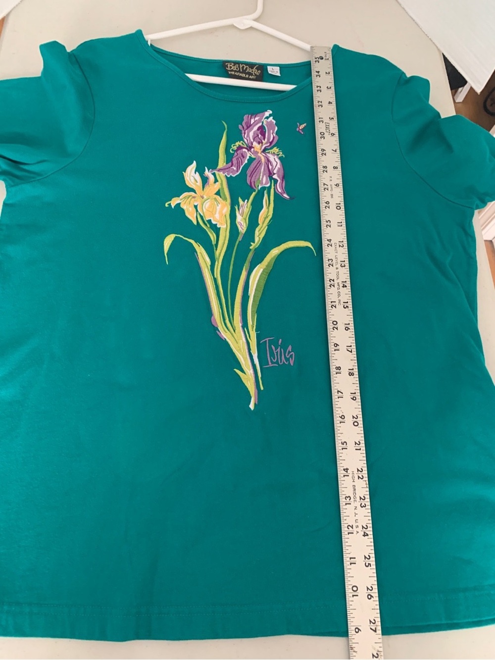 Bob Mackie Wearable Art Emerald T-Shirt Embroidered Iris Artsy Statement - Picture 8 of 9